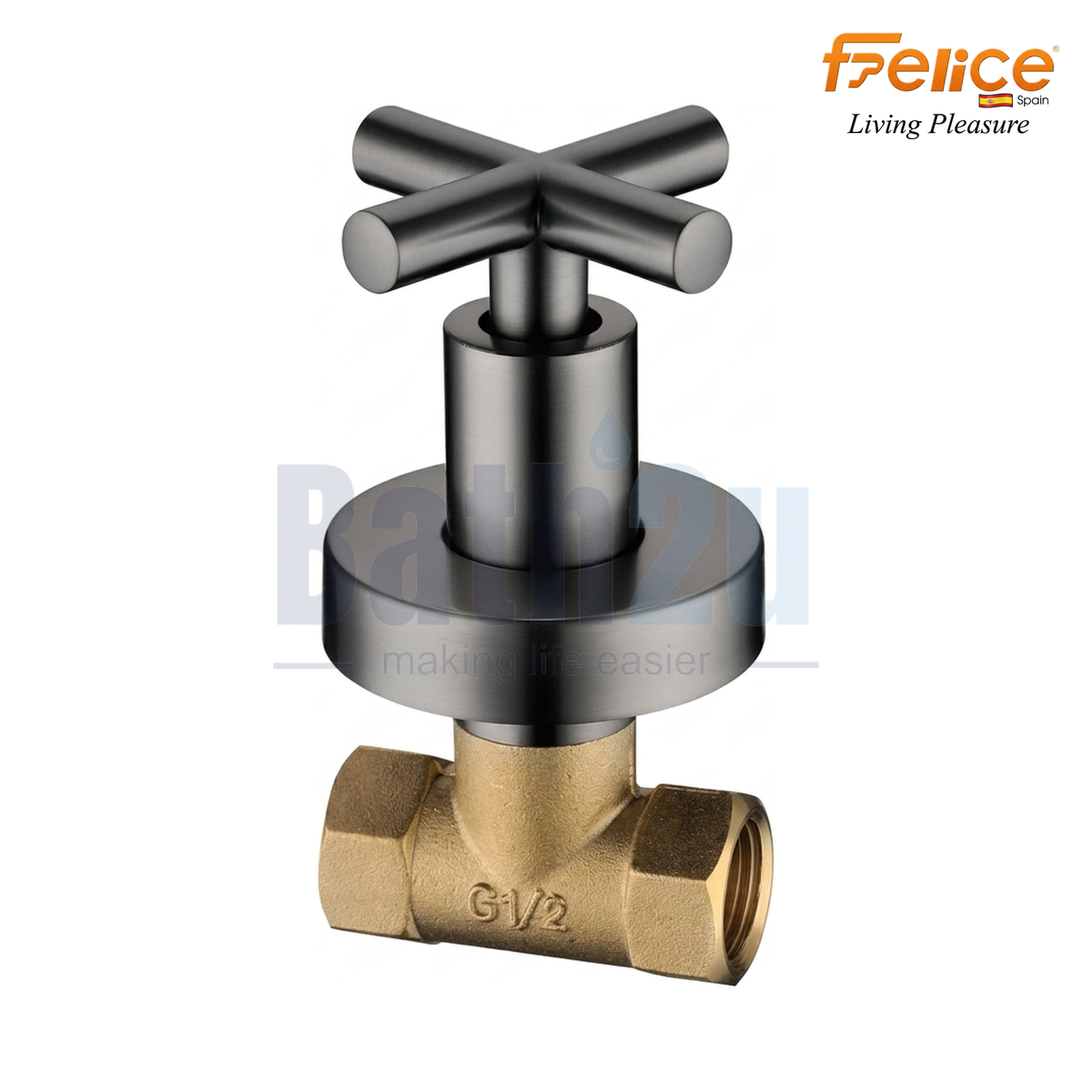 Felice FLE-809GM 1/2-Inch Concealed Wall-Mounted Stop Cock Angle Valve | Brass Gun Metal