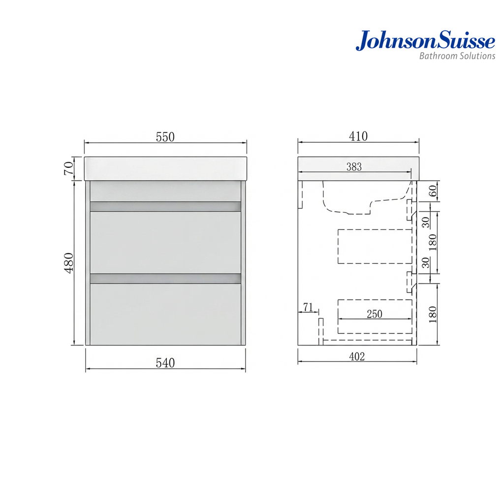 Johnson Suisse WBSC950209WW 550mm Wall-Hung Basin Cabinet | White
