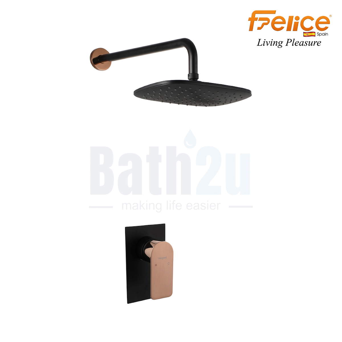 Felice CS1 Concealed Rain Shower Set | Matte Black and Rose Gold ABS