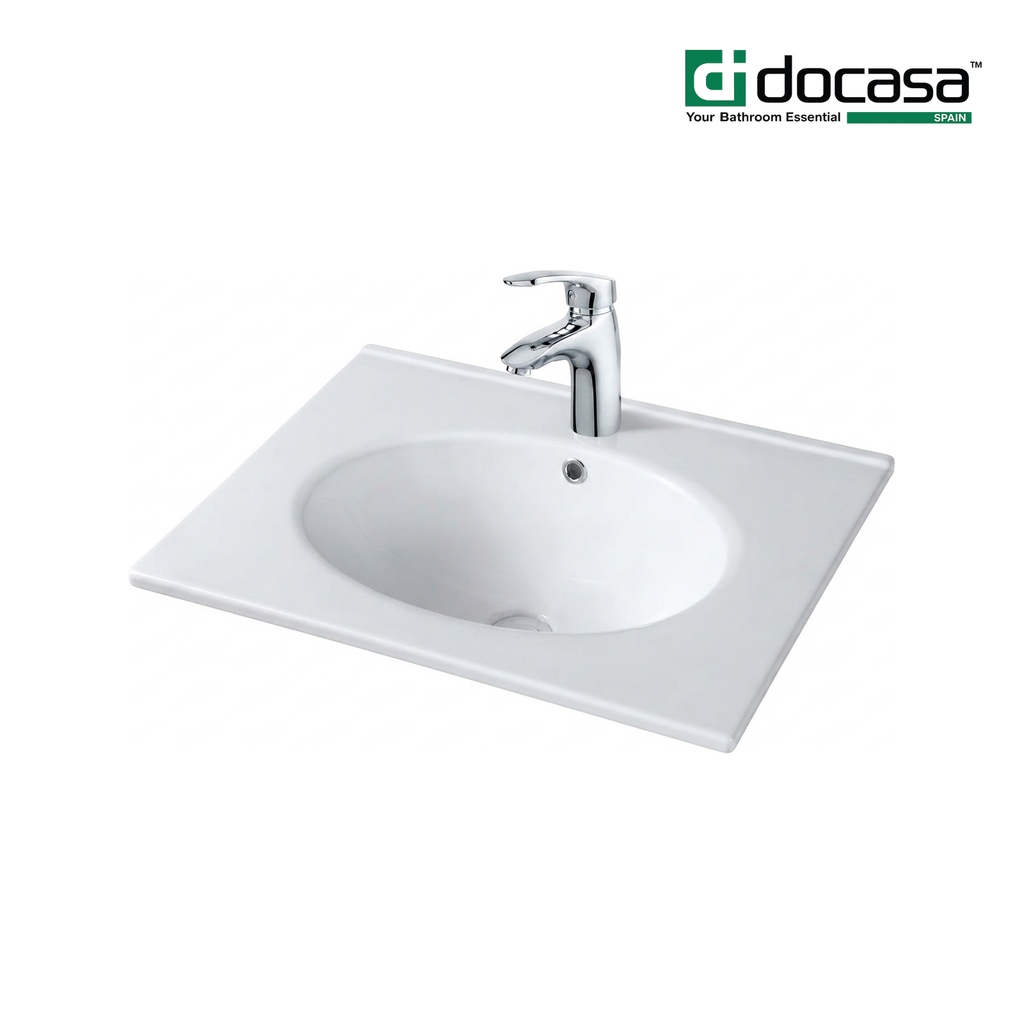 Docasa 3060B 600mm Ceramic Above Counter Basin | White Modern Wash Sink for Bathroom & Toilet