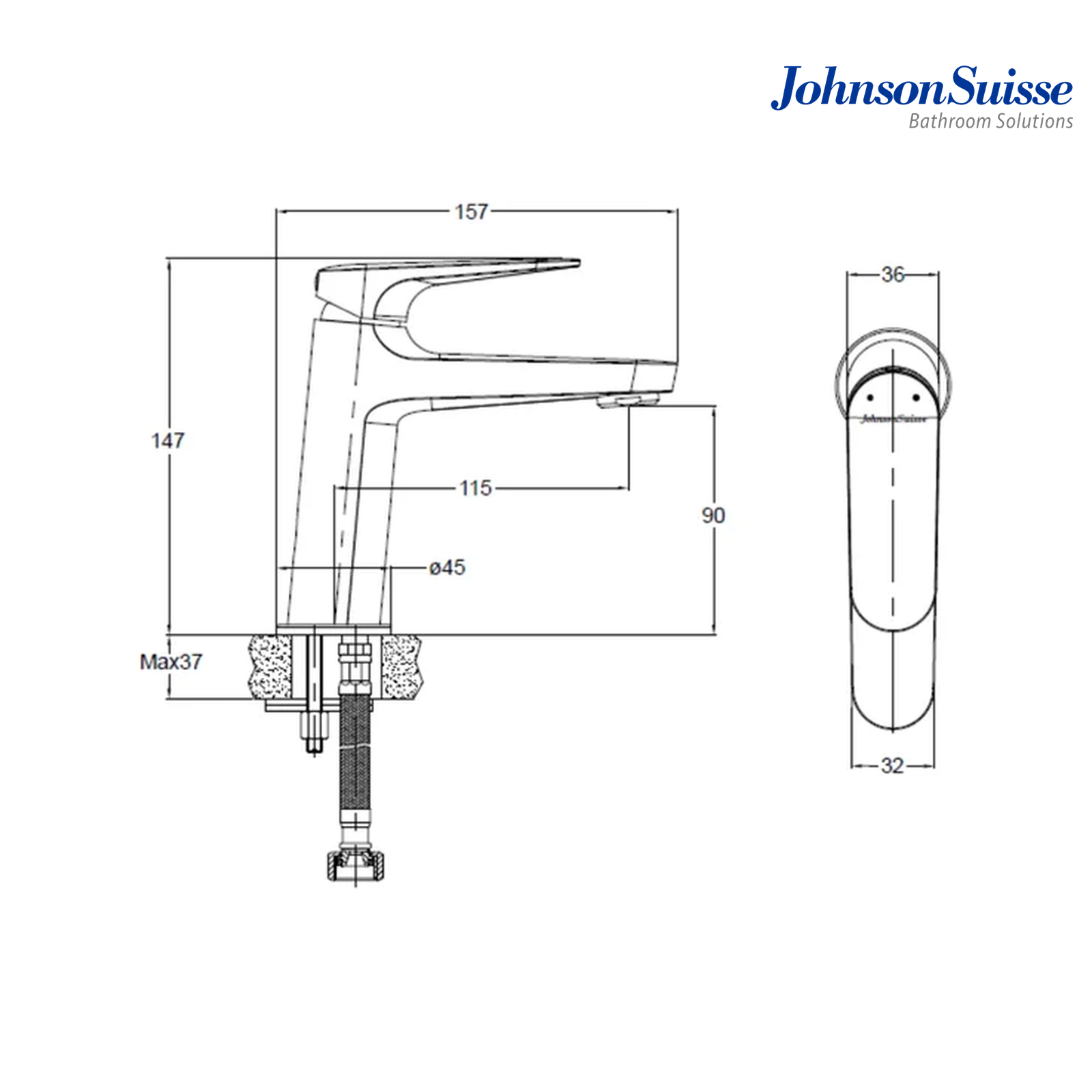 Johnson Suisse Resina Single Lever Basin Mixer  | WBFA301708CP | Chrome