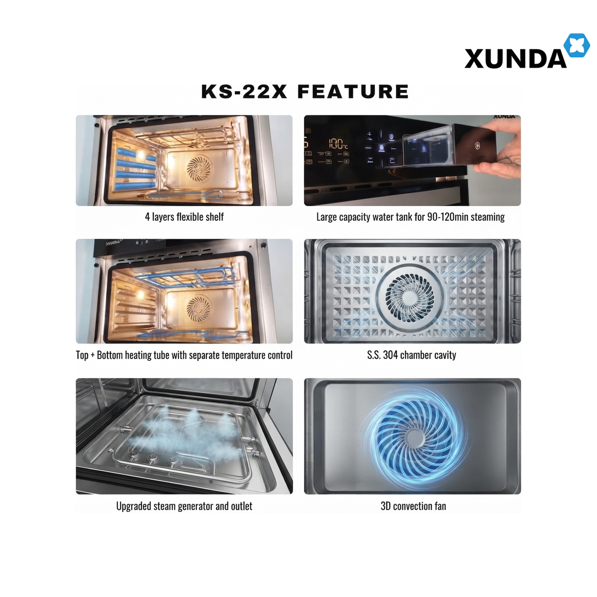 Xunda KS-22X 60L Built-In 2-in-1 Steam & Grill Oven | Black