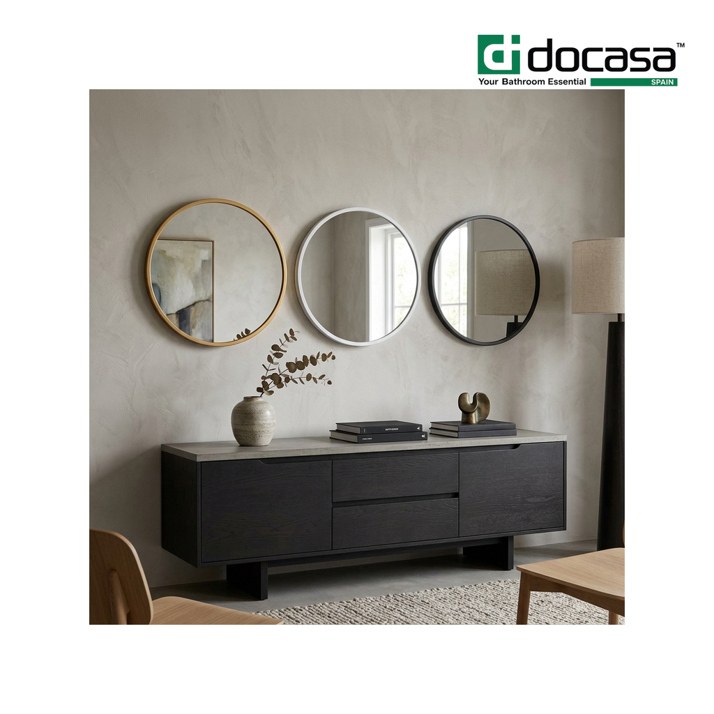 Docasa DCS-003 Round Wall Mounted Bathroom Mirror | Black, White & Gold