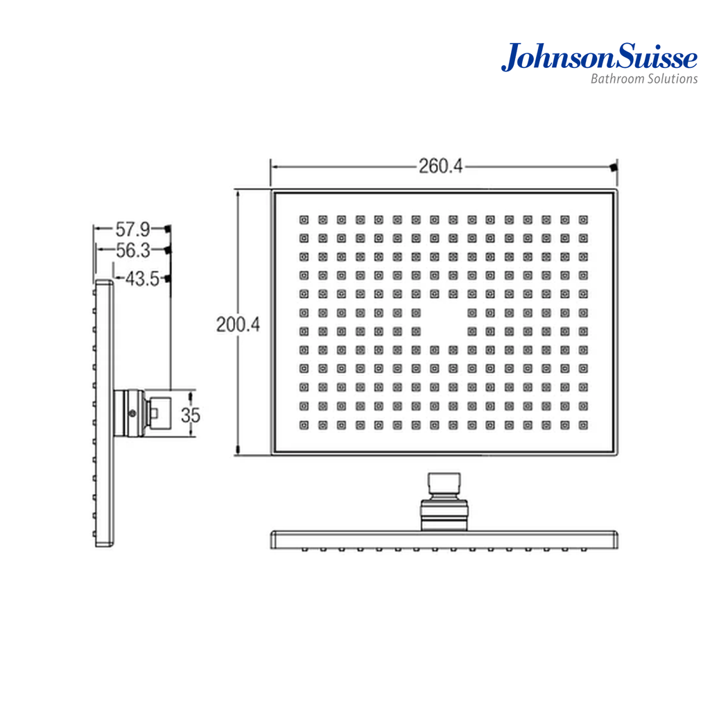 Johnson Suisse Flores II WBFA301234CP 260mm Rectangular Fixed Shower Head | Chrome