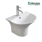 Docasa 5300B 580mm Ceramic Wall Hung Basin | White Modern Wash Sink for Bathroom & Toilet