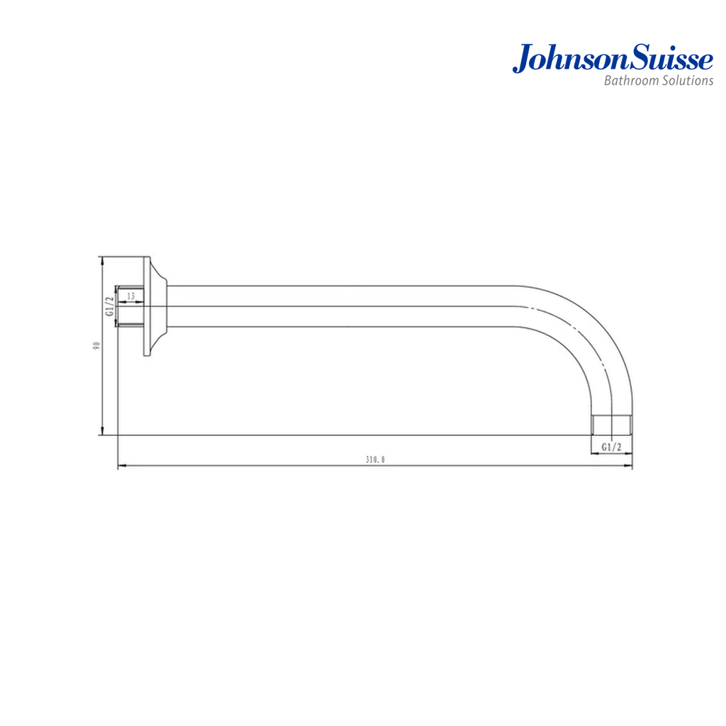 Johnson Suisse WBFA300578CP 300mm Brass Shower Arm and Flange | Chrome