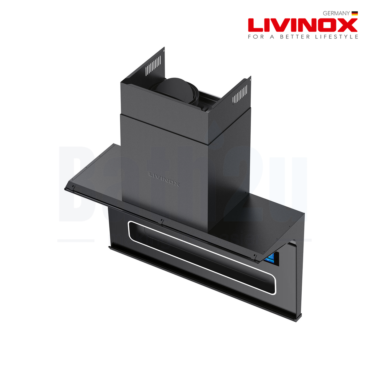 Livinox LCH-MICA XDC-90BL 90 cm L Shape Cooker Hood | Black Coated Stainless Steel & Tempered Glass Finishing
