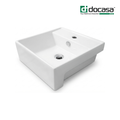 Docasa 410SR 410mm Ceramic Semi Recessed Basin | White Modern Wash Sink for Bathroom & Toilet