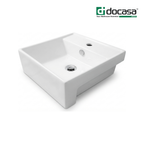 Docasa 410SR 410mm Ceramic Semi Recessed Basin | White Modern Wash Sink for Bathroom & Toilet
