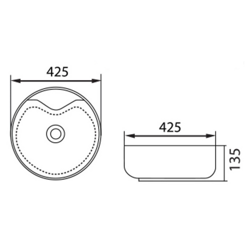DOCASA 1090A 425mm Circle Counter Mounting Wash White Basin come with single pre-punched tap hole & cap