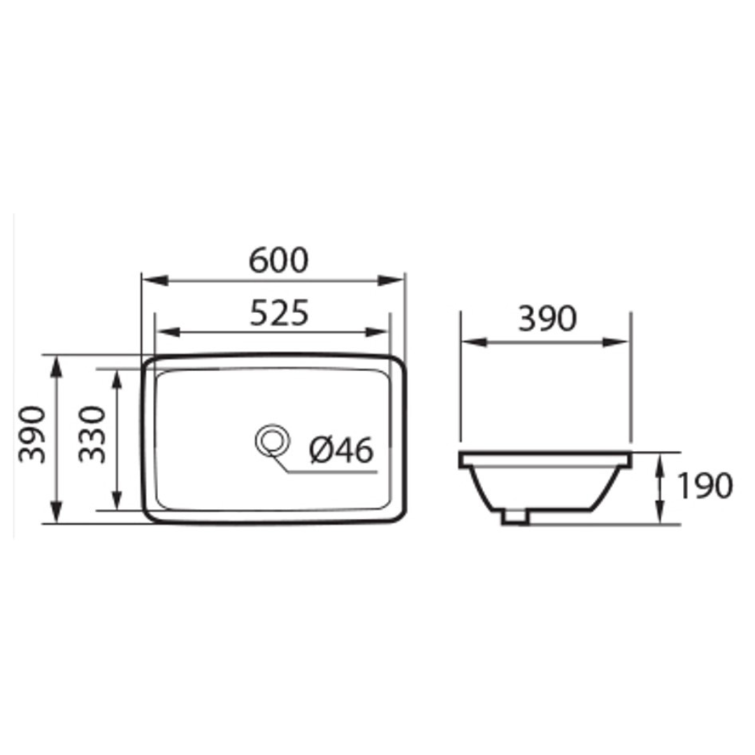 DOCASA 600mm Under Counter Basin single Pre-punched Tap Hole c/w Overflow