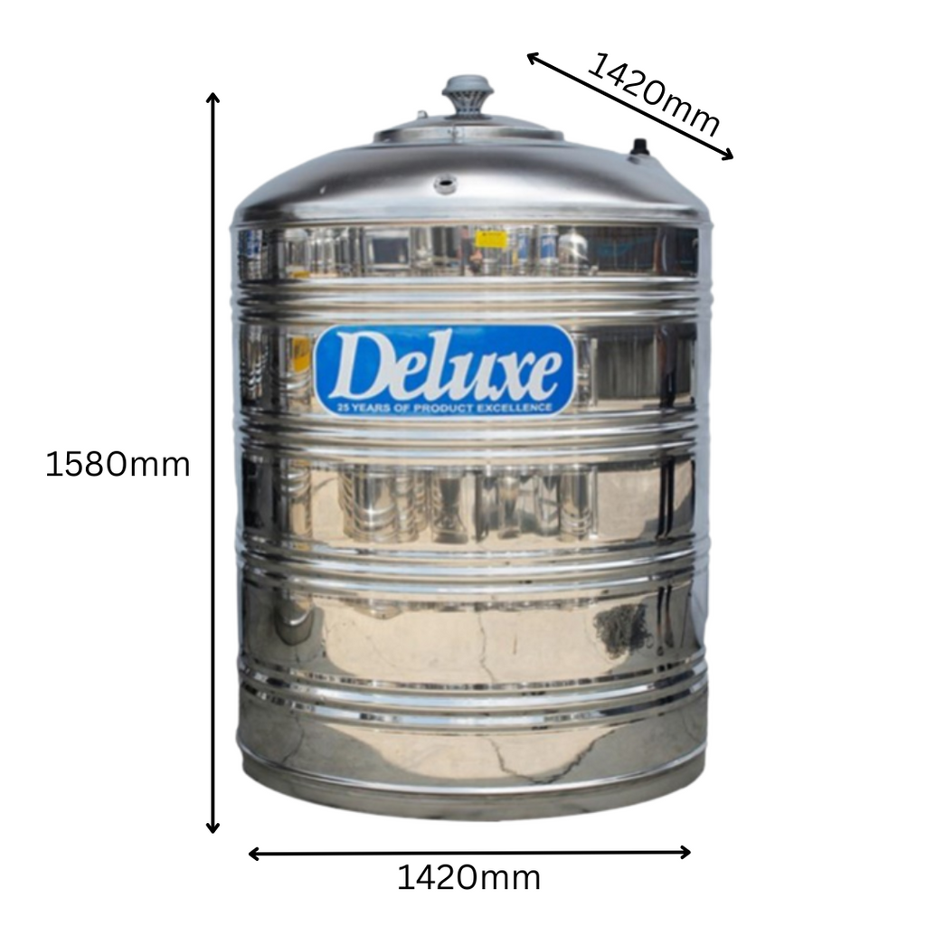 DELUXE 2000 Liter Stainless Steel Round Flat Bottom Water Tank Without Stand