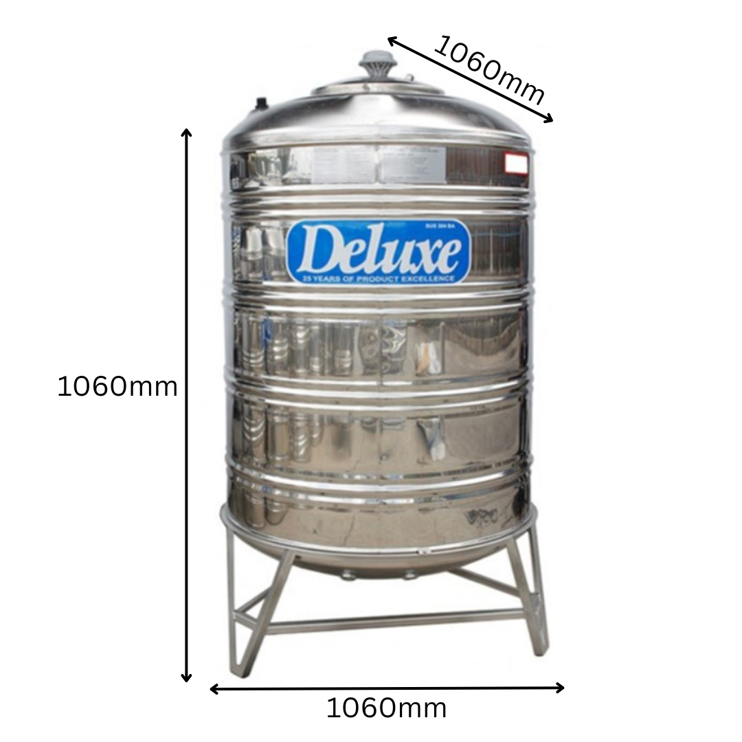 DELUXE 1000 Liter Stainless Steel Round Bottom With Stand Water Tank