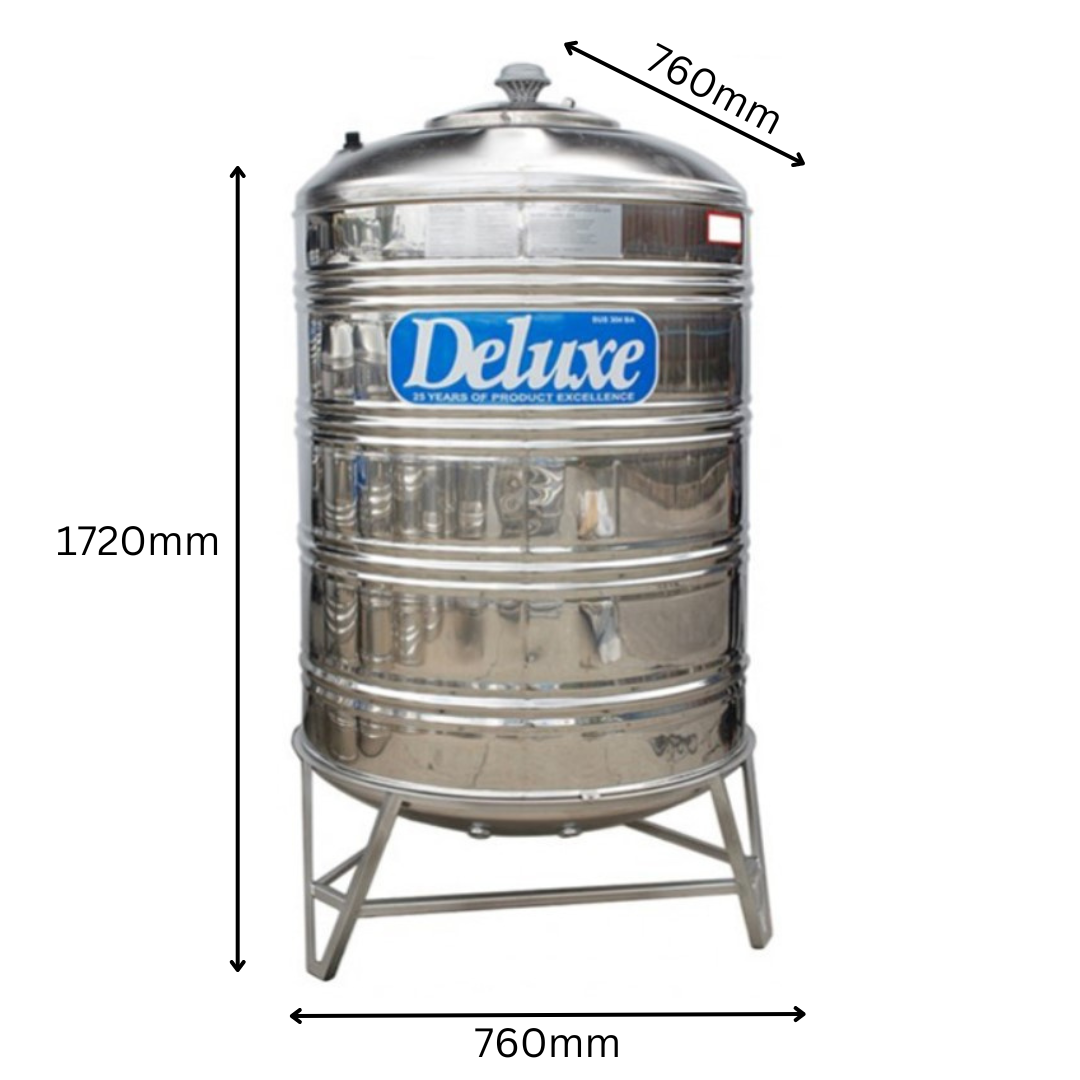 DELUXE 500 Liter Stainless Steel Round Bottom With Stand Water Tank
