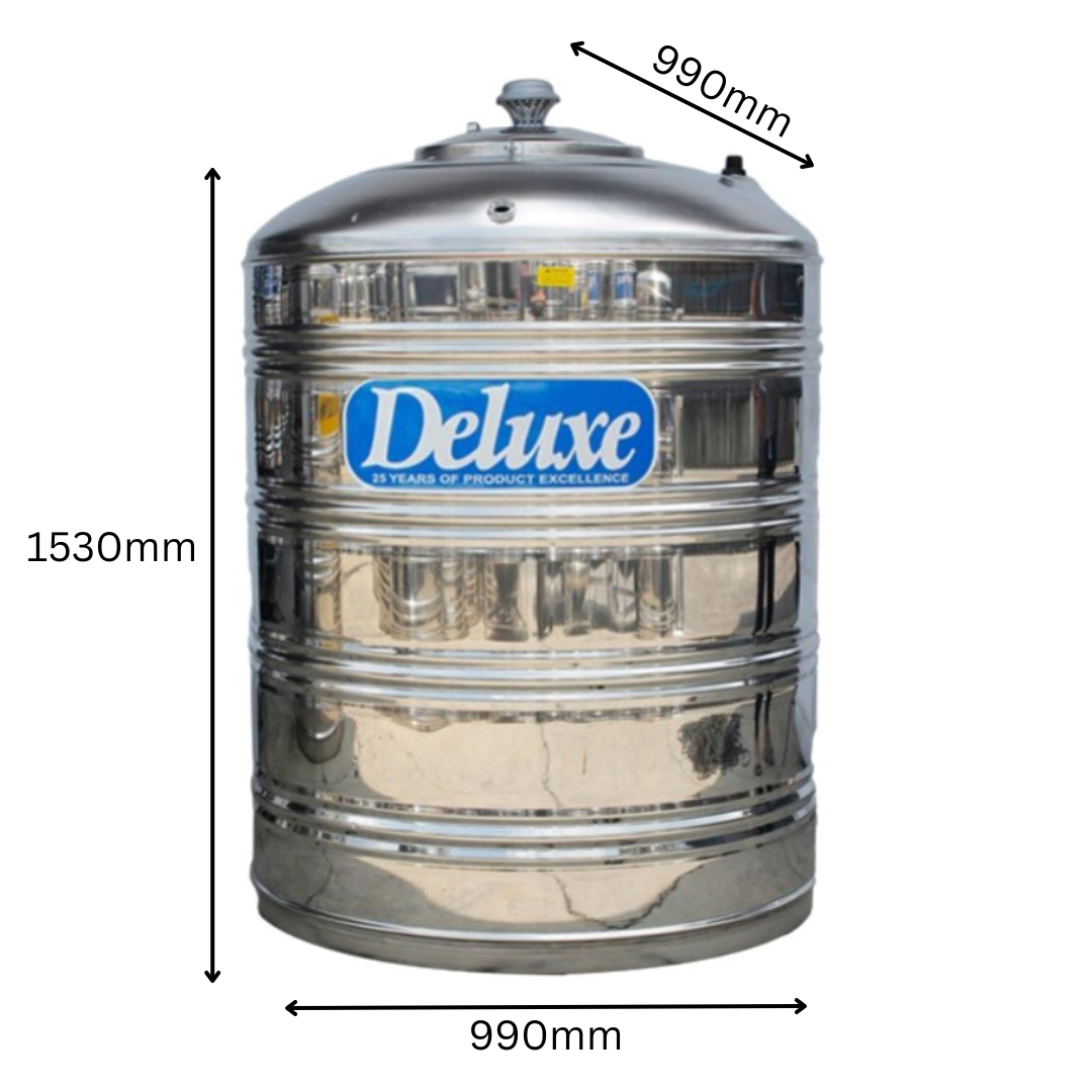DELUXE 1000 Liter Stainless Steel Round Flat Bottom Water Tank Without Stand
