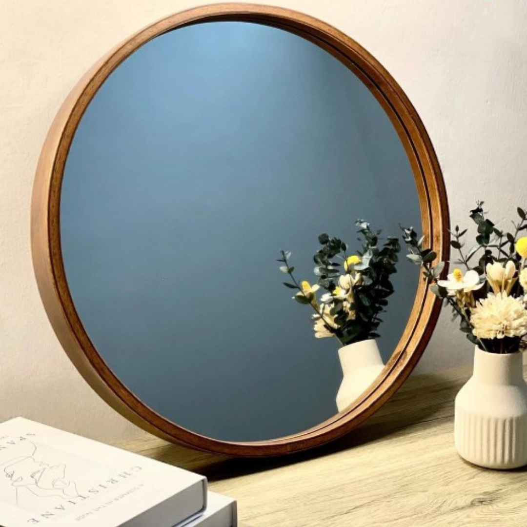 GLOREX 560mm Natural Frame Round Mirror