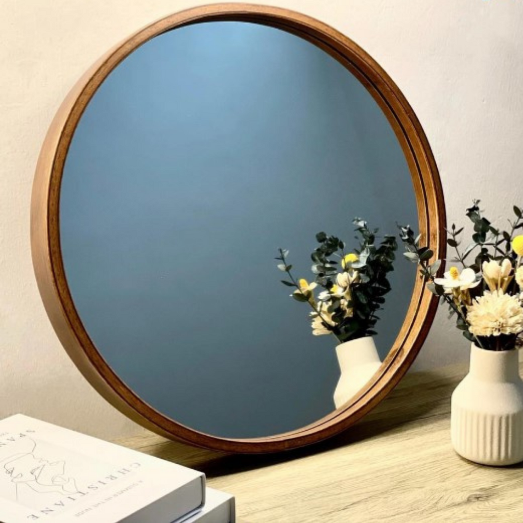 GLOREX 560mm Natural Frame Round Mirror