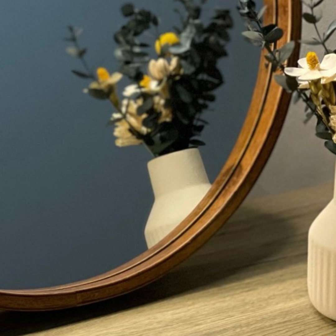 GLOREX 560mm Natural Frame Round Mirror