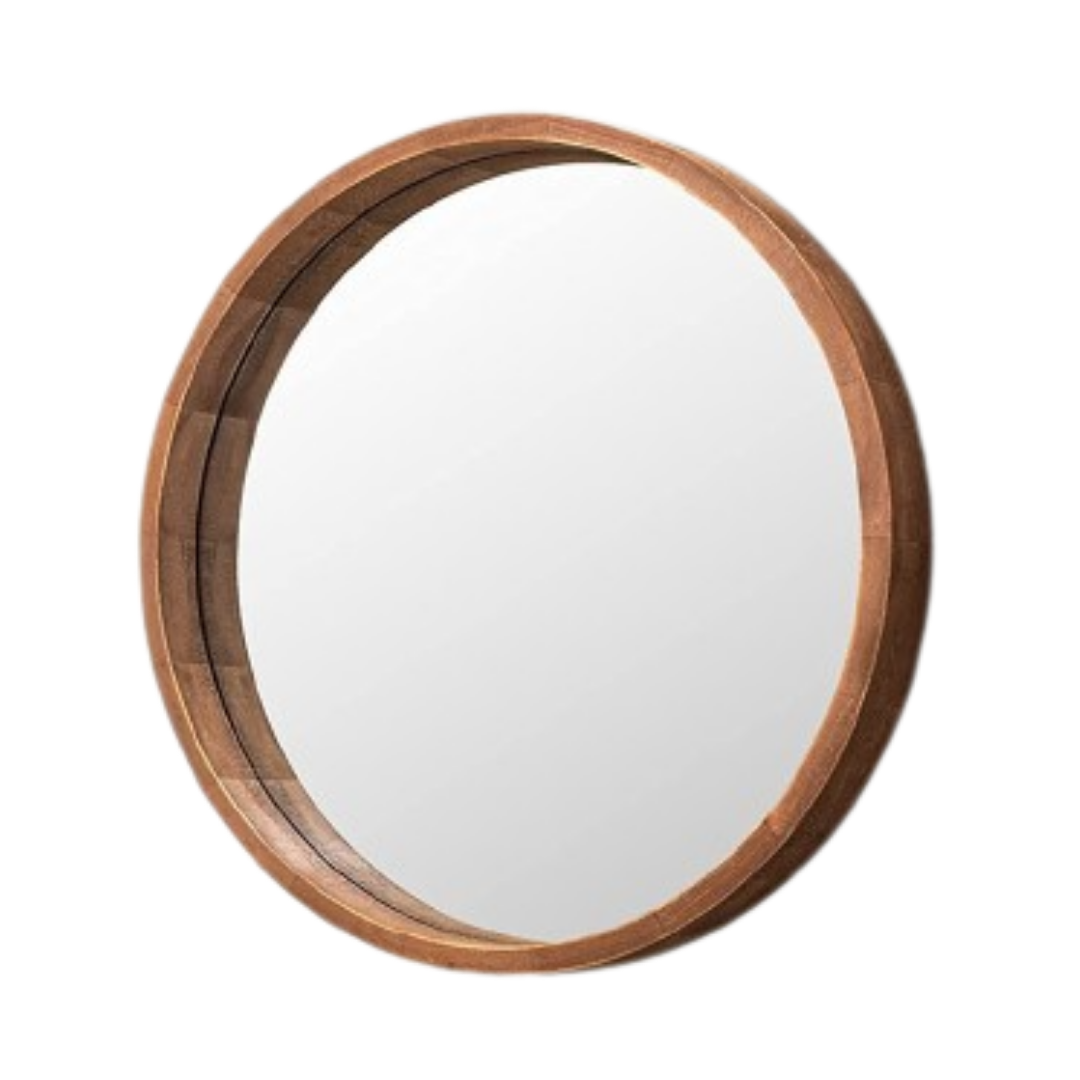 GLOREX 560mm Walnut Frame Round Mirror