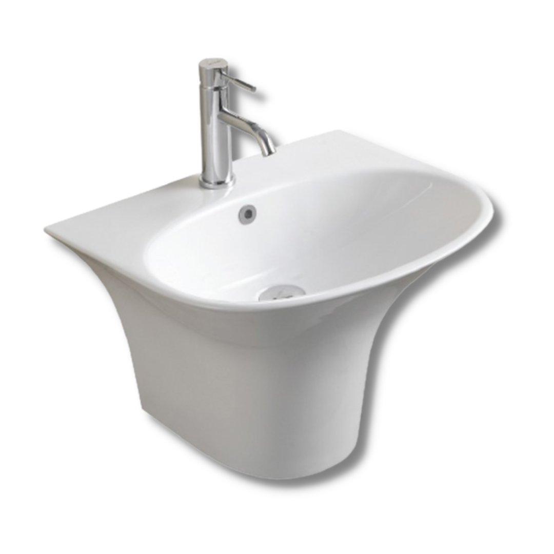DOCASA 560mm Wall Hung Basin single Pre-punched Tap Hole c/w Overflow