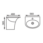 DOCASA 560mm Wall Hung Basin single Pre-punched Tap Hole c/w Overflow