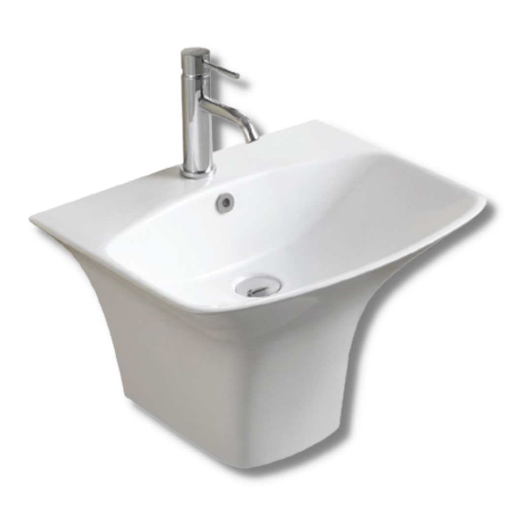 DOCASA 545mm Wall Hung Basin single Pre-punched Tap Hole c/w Overflow
