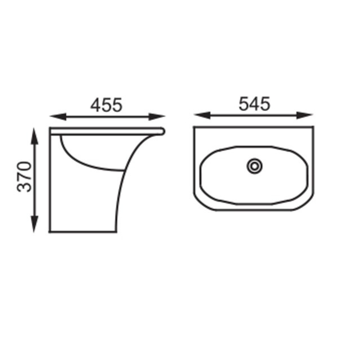 DOCASA 545mm Wall Hung Basin single Pre-punched Tap Hole c/w Overflow