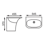 DOCASA 545mm Wall Hung Basin single Pre-punched Tap Hole c/w Overflow