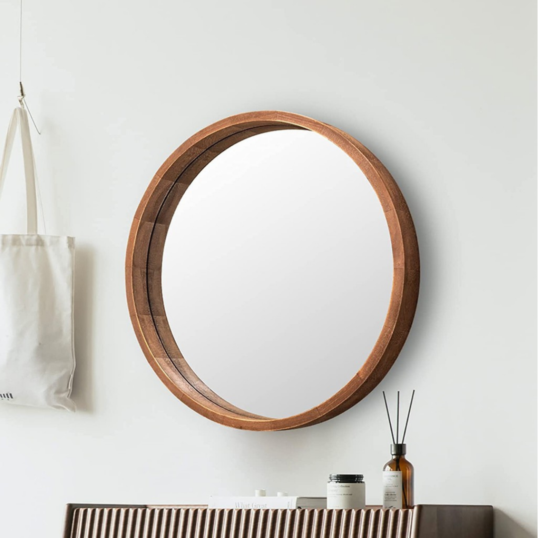 GLOREX 560mm Walnut Frame Round Mirror