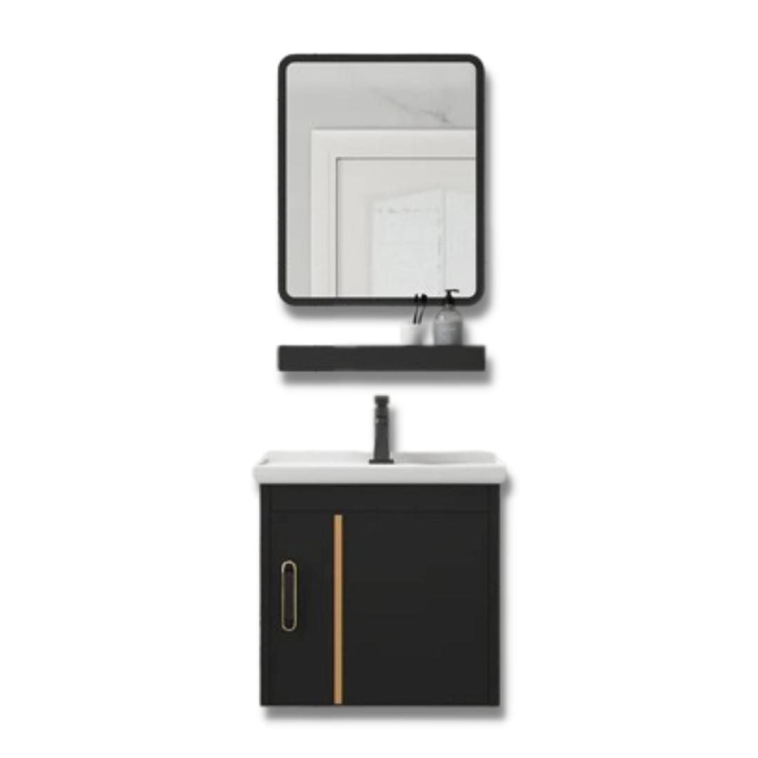 DOCASA 400mm Black Wall Hung Aluminum Basin Cabinet Set