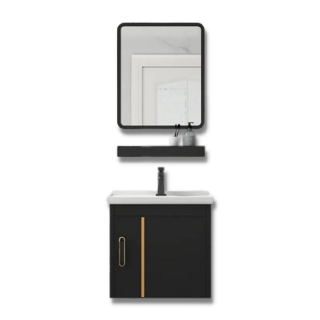 DOCASA 400mm Black Wall Hung Aluminum Basin Cabinet Set