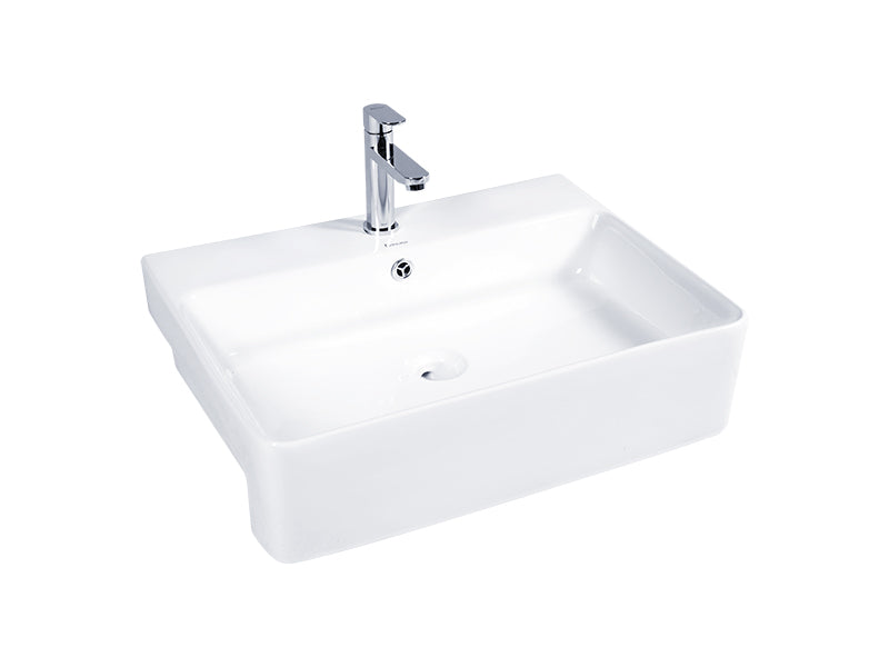 DOCASA White Semi Recessed Wash Basin come with single pre-punched tap hole, overflow & cap