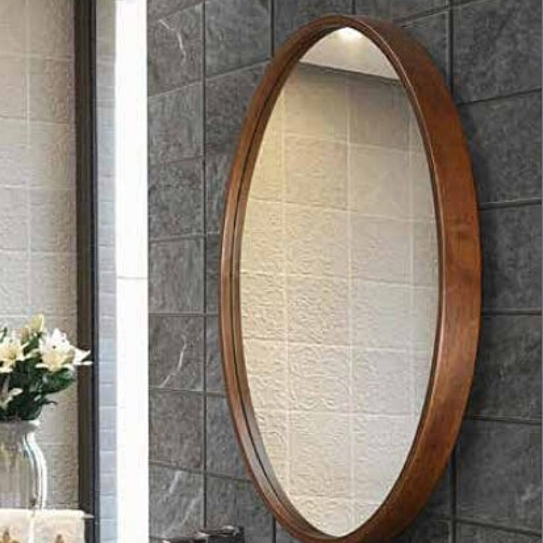GLOREX 560mm Walnut Frame Round Mirror