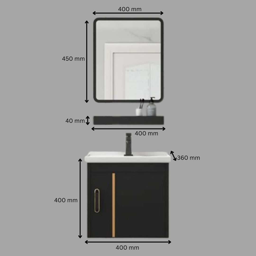 DOCASA 400mm Black Wall Hung Aluminum Basin Cabinet Set