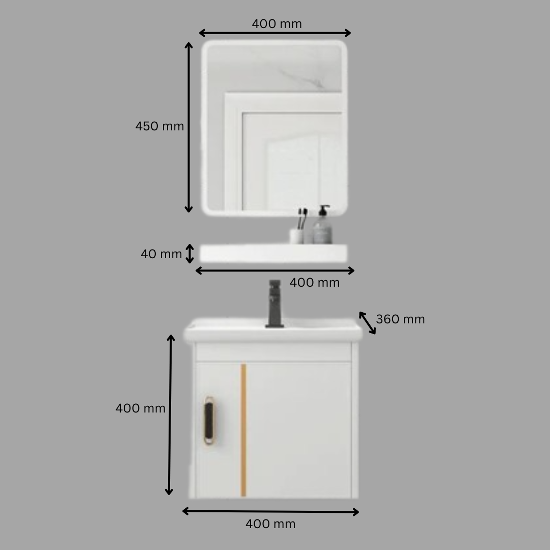 DOCASA 400mm White Wall Hung Aluminum Basin Cabinet Set