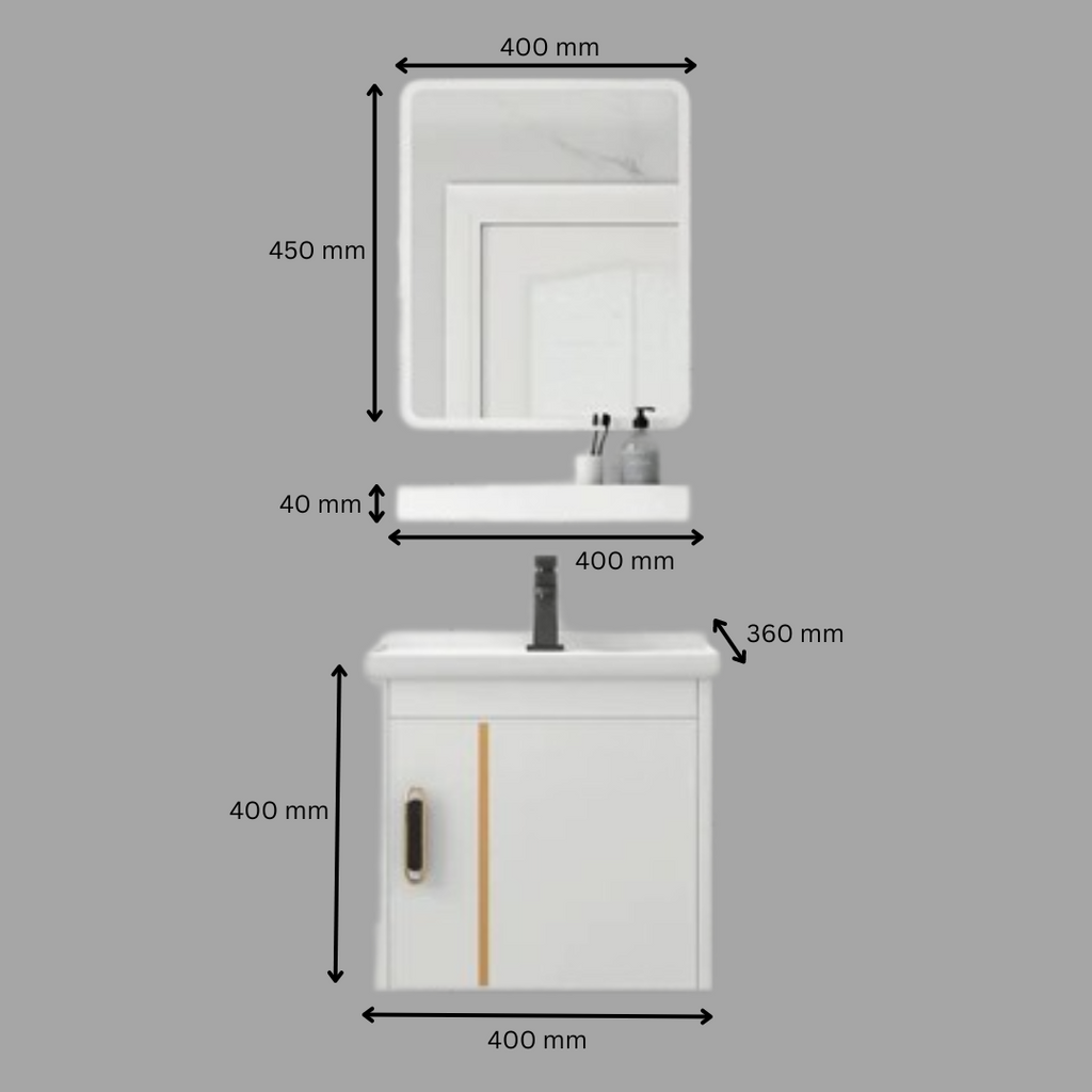 DOCASA 400mm White Wall Hung Aluminum Basin Cabinet Set