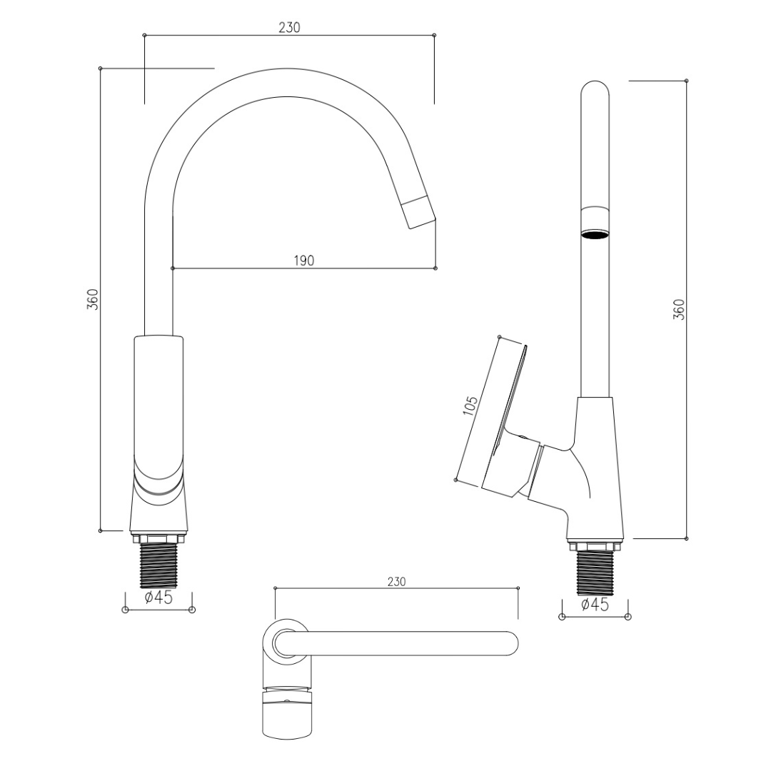 ALFRED VICTORIA 360mm Chrome Single Lever Sink Mixer with Swivel Spout