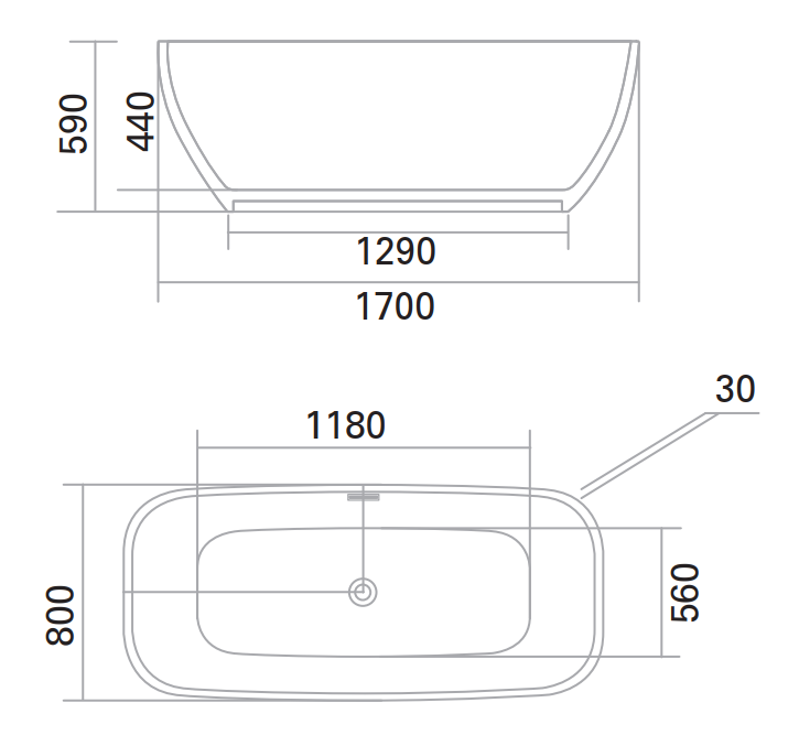 Oliveira 1700mm One Piece Stand Alone Bathtub