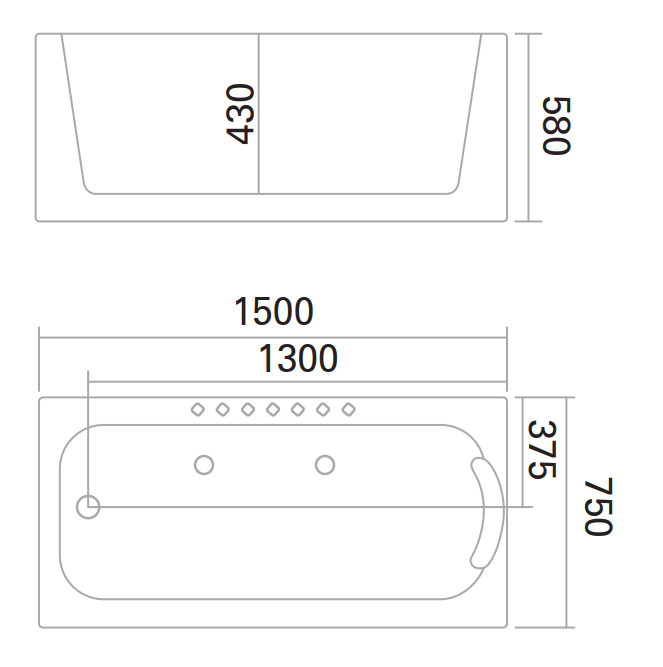Ivano 1500mm Left/Right Skirt One Piece Bathtub