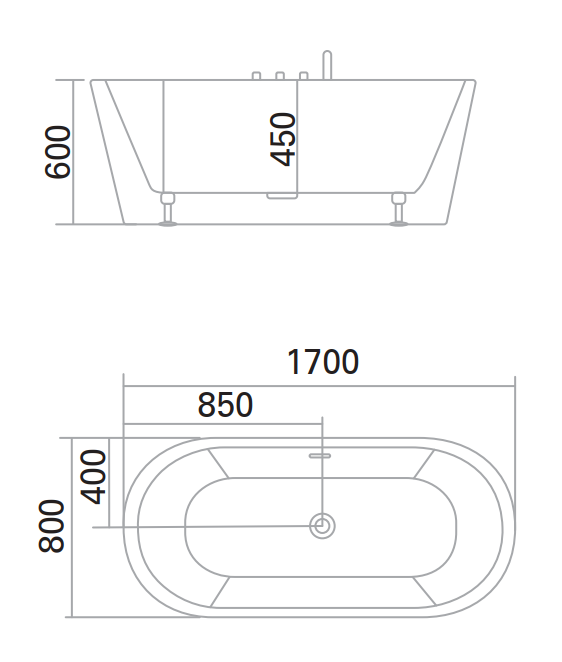 1700mm Vila Nova One Piece Stand Alone Bathtub