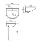 DOCASA 840mm Pedestal Basin single Pre-punched Tap Hole c/w Overflow