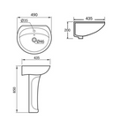 DOCASA 850mm Pedestal Basin single Pre-punched Tap Hole c/w Overflow