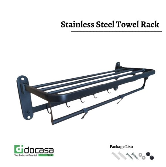 DOCASA Matt Black Stainless Steel Towel Rack/ Bathroom Storage Hardware