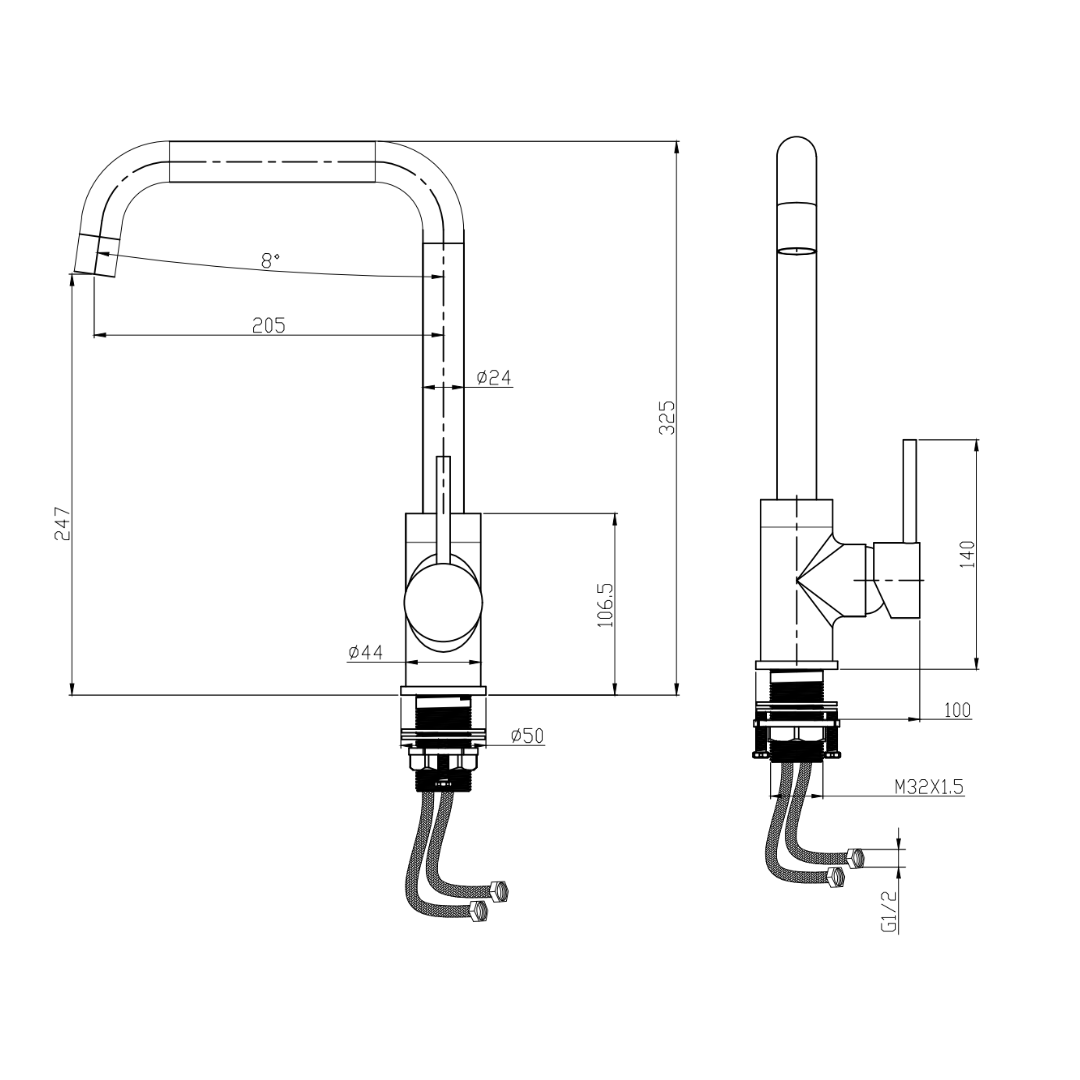 ALFRED VICTORIA 325mm Chrome Single Lever Sink Mixer with Swivel Spout