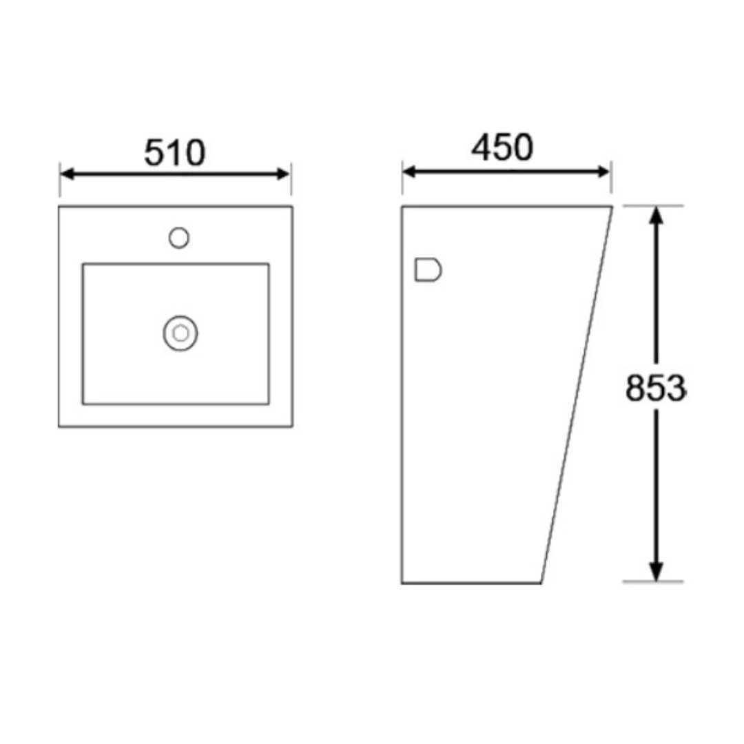 DOCASA Floor Standing Wash Basin come with single pre-punched tap hole, overflow & cap