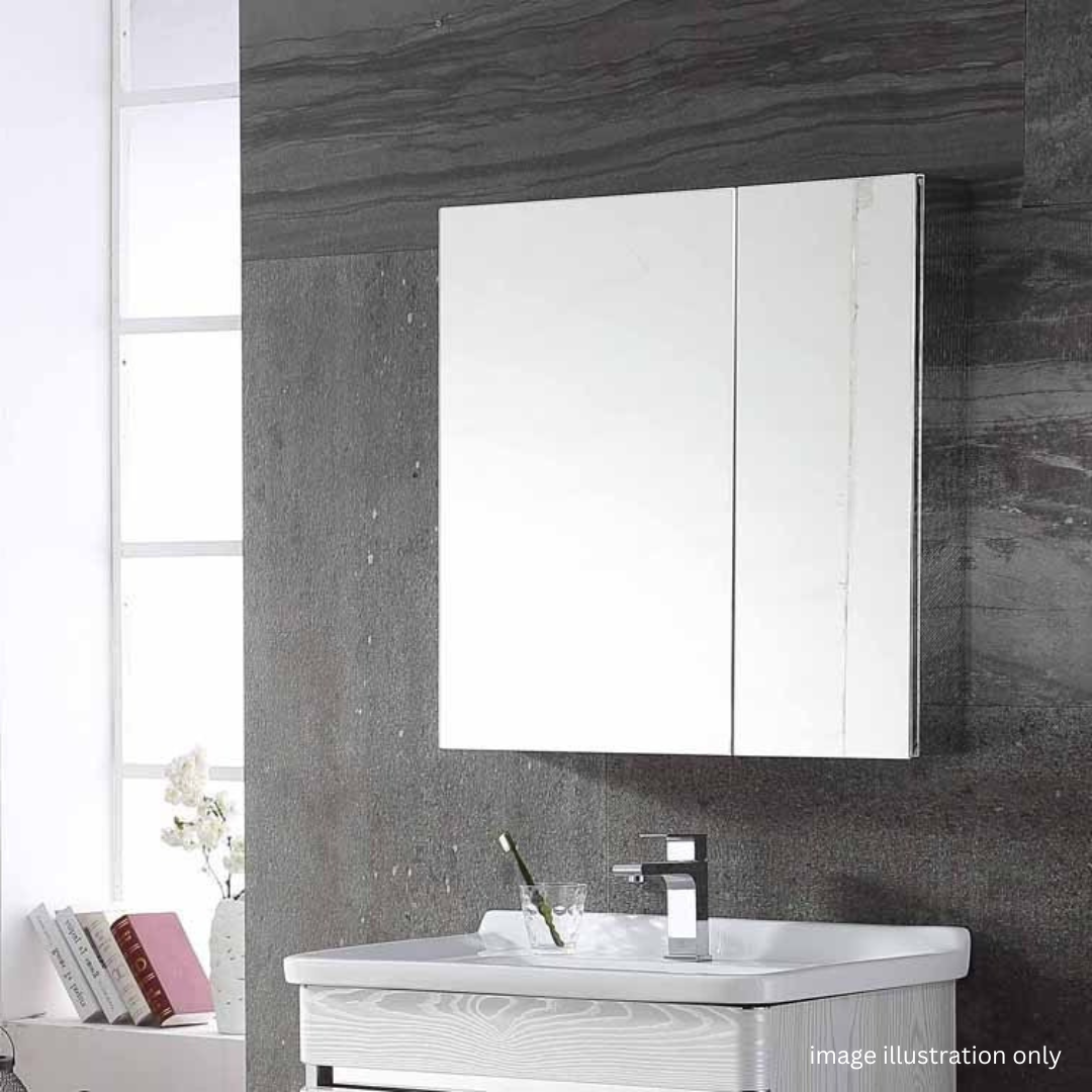 Modern 600mm Stainless Steel Mirror with 2 Tier Cabinet