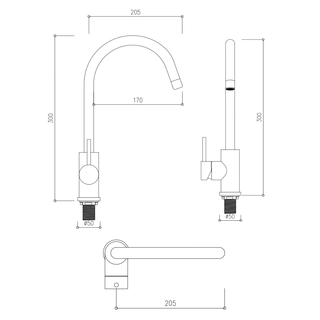 ALFRED VICTORIA 300mm Kitchen Mixer - Swivel Spout