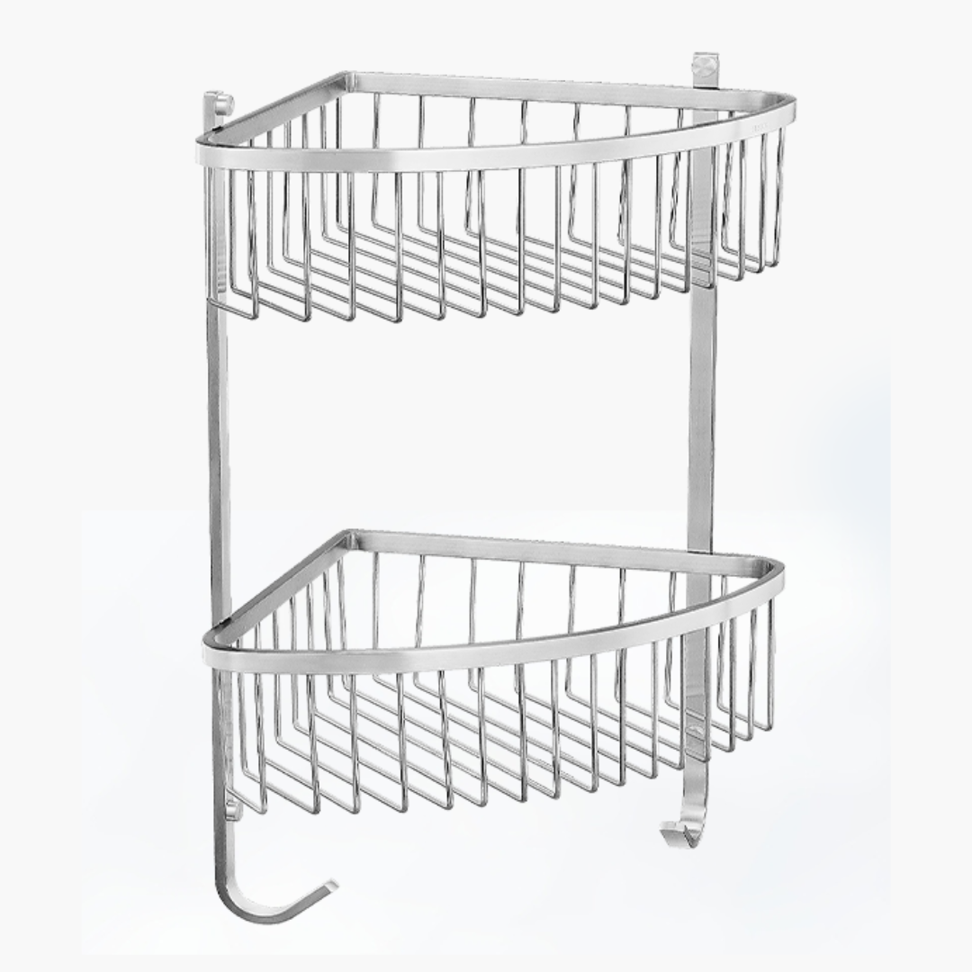 TAPI Double Layer Stainless Steel Net Corner Bathroom Basket