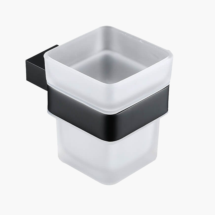 TAPI 75mm Stainless Steel Black Toothbrush Holder | Toothbrush Holder With Frosted Glass