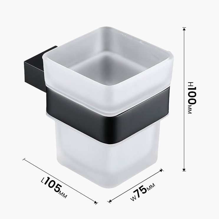 TAPI 75mm Stainless Steel Black Toothbrush Holder | Toothbrush Holder With Frosted Glass